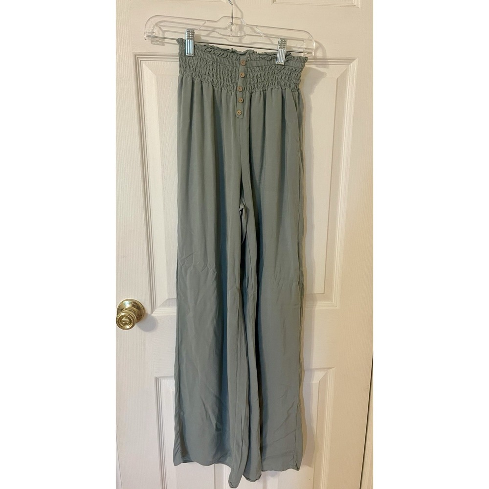 Pink Rose Womens Size S Green Elastic Waist Pull On Pants